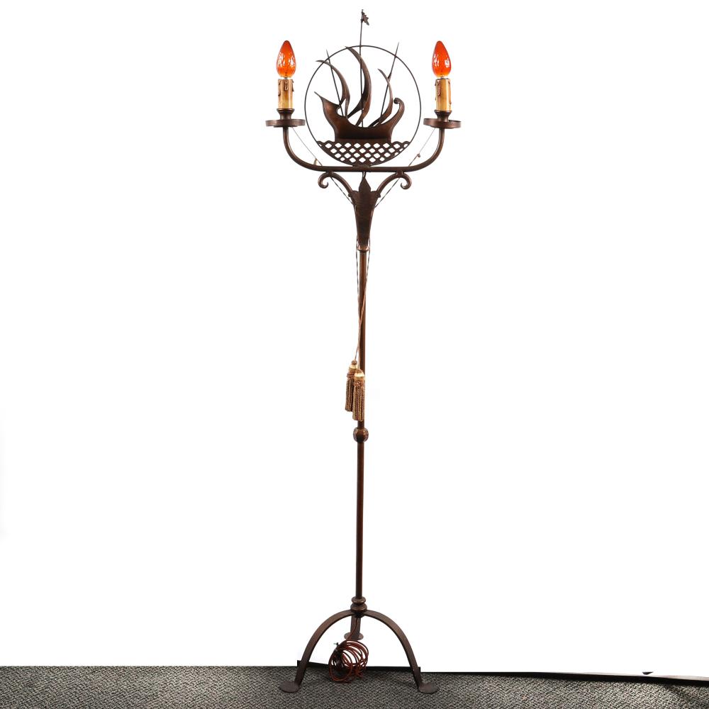 Appraisal: ARTS CRAFTS HAMMERED FLOOR LAMP WITH COPPER PATINA THE THREE