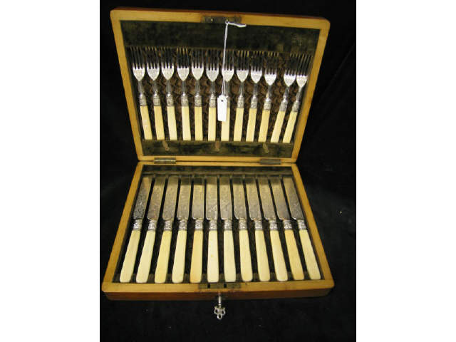 Appraisal: Victorian Silver Knife Fork Set in original box sterling silver