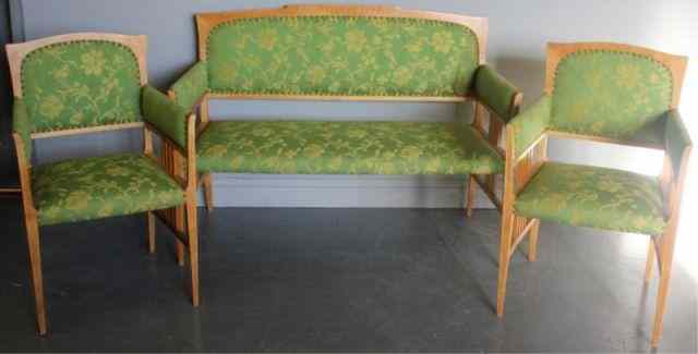 Appraisal: Continental Light Wood Art Nouveau Parlor SetIncluding a settee and