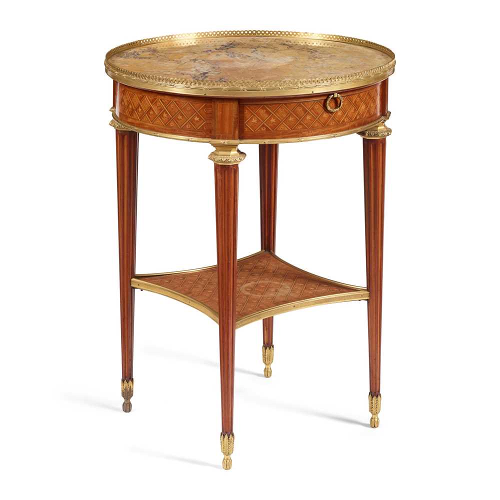 Appraisal: LOUIS XVI STYLE KINGWOOD AND MARBLE PARQUETRY GUERIDON LATE TH