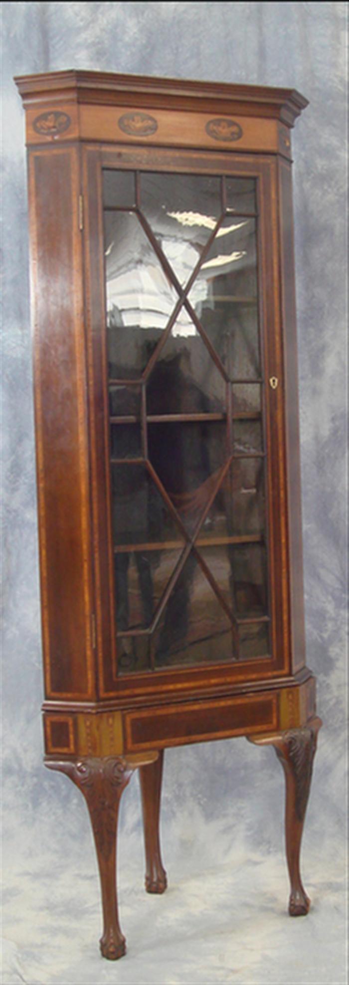 Appraisal: Inlaid mahogany Georgian corner cabinet on stand top section with