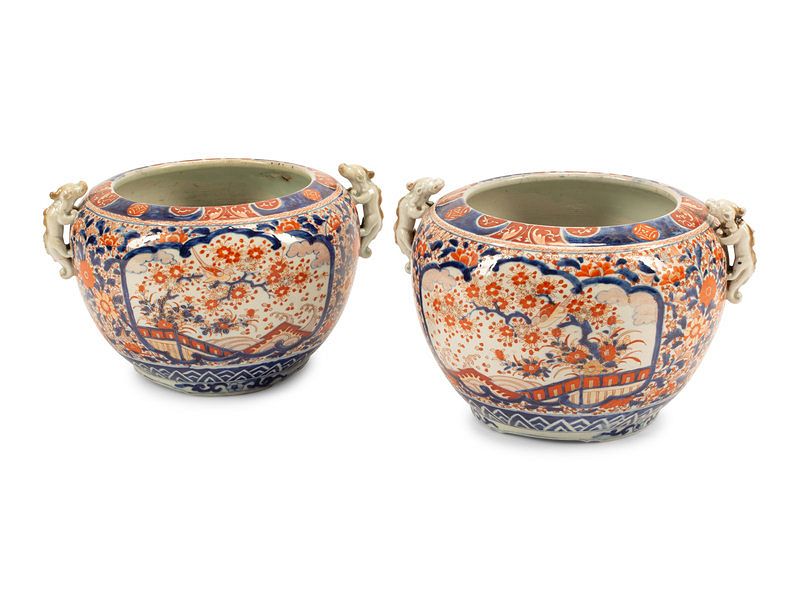 Appraisal: A Pair of Imari Palette Porcelain Jardinieres Height x width