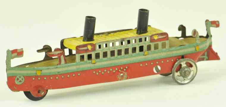 Appraisal: FISCHER OCEAN LINER PENNY TOY Germany lithographed tin features upper