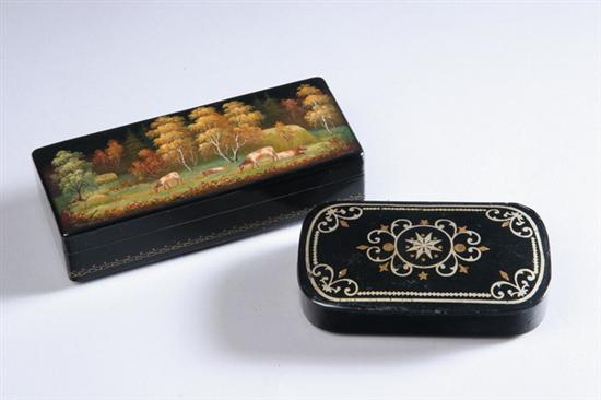 Appraisal: VICTORIAN PAPIER MACHE BOX AND RUSSIAN LACQUER BOX Victorian painted