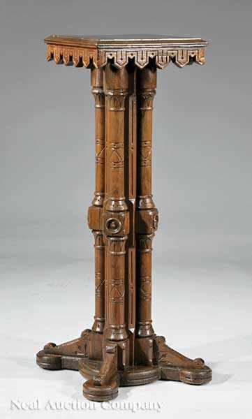 Appraisal: An American Aesthetic Carved Cherrywood Pedestal late th c molded