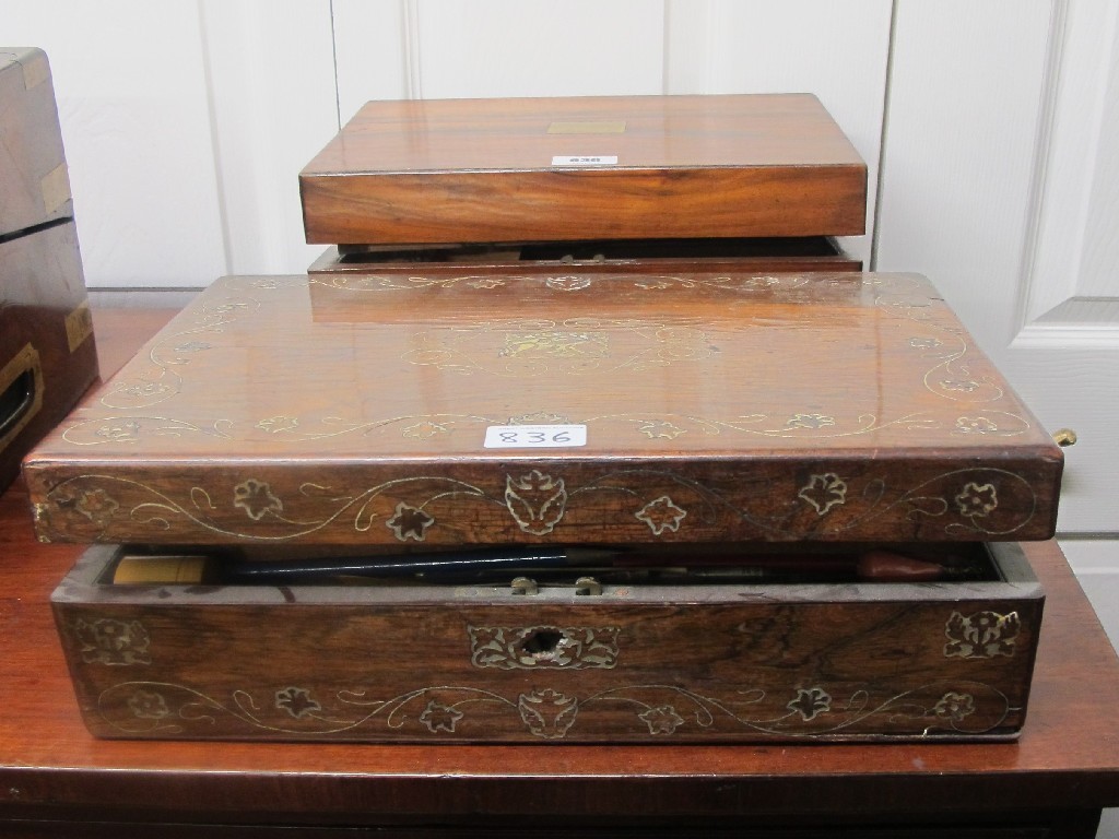 Appraisal: Victorian rosewood inlaid writing box and another