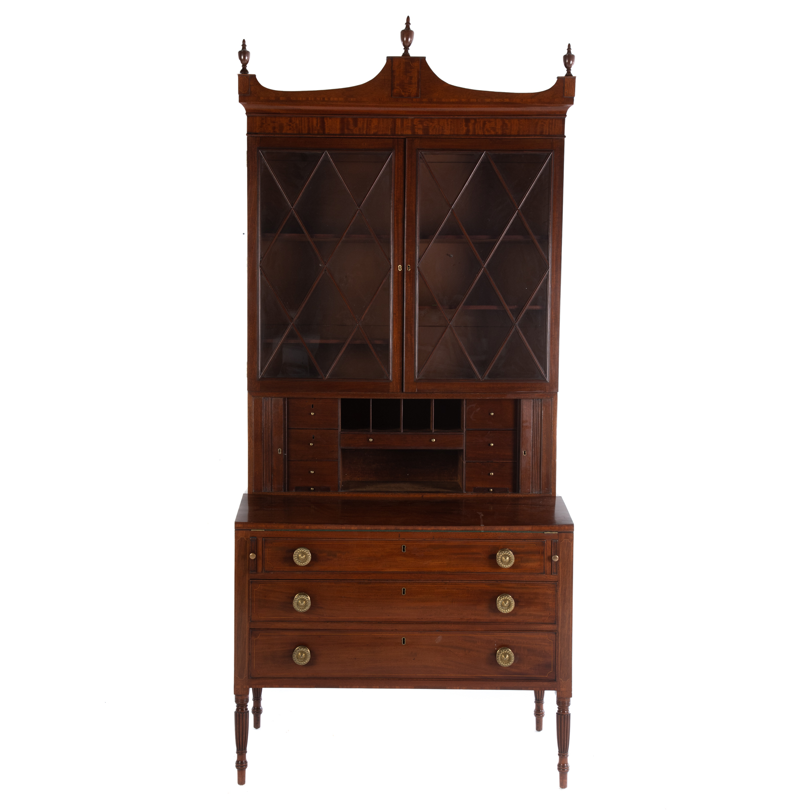 Appraisal: FEDERAL MAHOGANY TAMBOUR SECRETARY New England circa upper case with