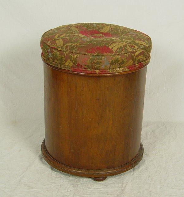 Appraisal: RARE CAMPHOR WOOD CYLINDER SHAPED CHAMBER POT Upholstered lift top