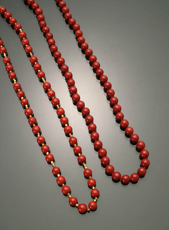 Appraisal: Two Single Strand Beaded Red Coral Necklaces The first strand