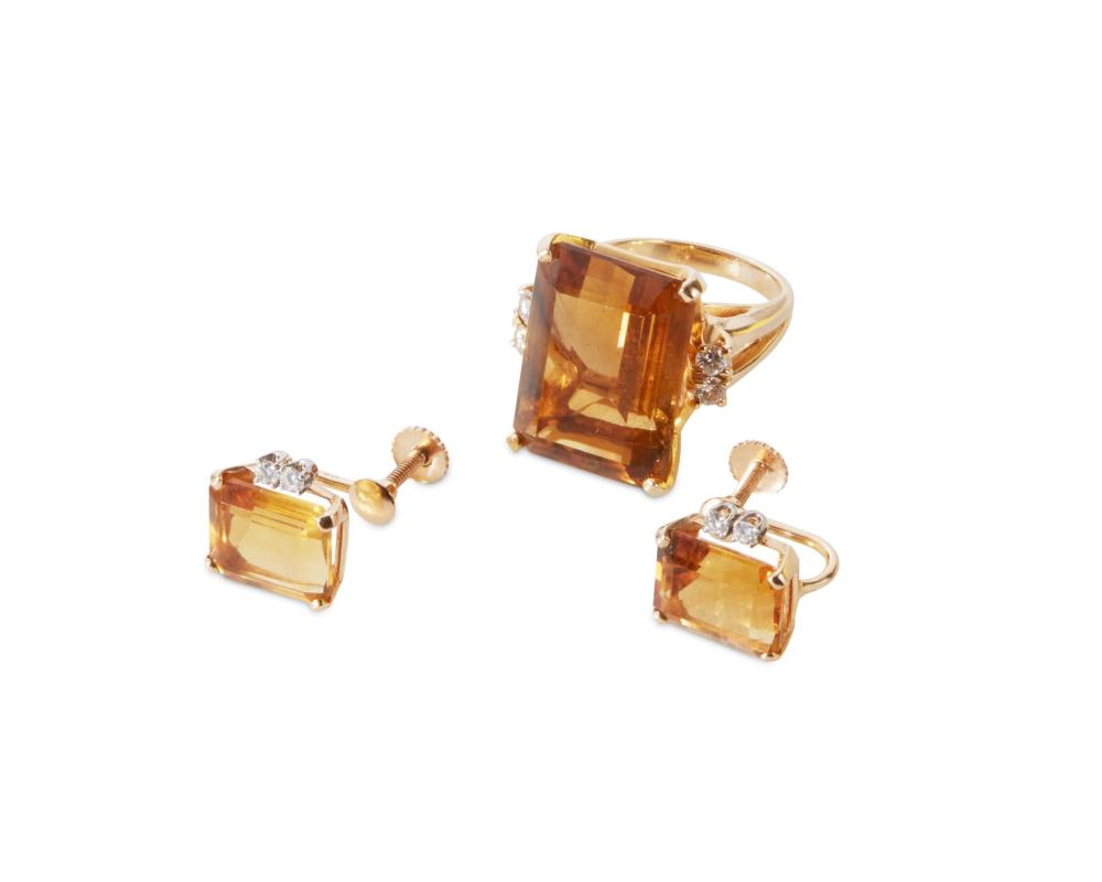 Appraisal: A SET OF RETRO CITRINE AND DIAMOND JEWELRYA set of