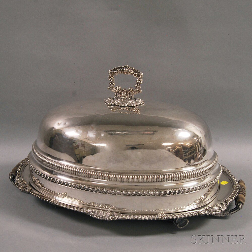 Appraisal: Sheffield Silver-plated Well-and-Tree Platter with Domed Cover the platter with