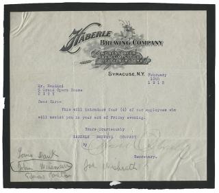 Appraisal: Houdini Harry Ehrich Weiss Houdini Brewery Challenge Letter of Introduction