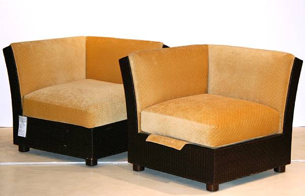 Appraisal: A pair of Orlando Diaz-Azcuy woven 'Cambay' corner chairs McGuire