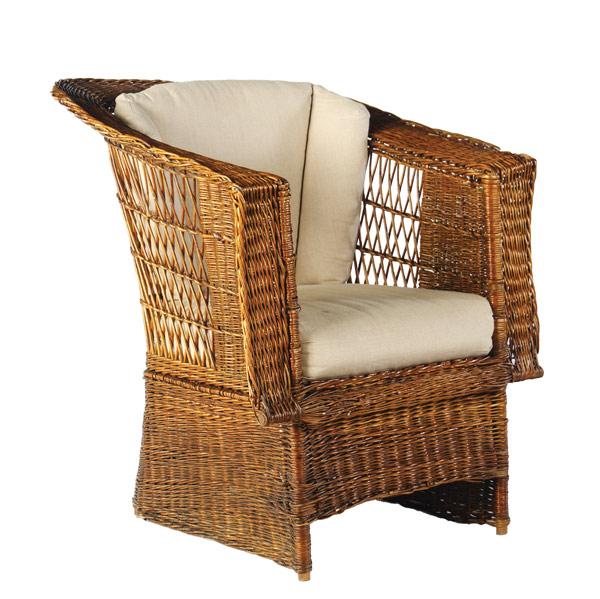 Appraisal: GUSTAV STICKLEY Attr Willow armchair with loose pillows Some breaks