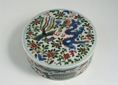 Appraisal: A Chinese wucai circular box and cover painted with a