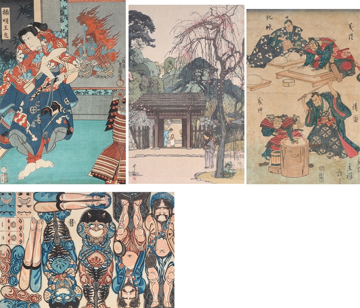 Appraisal: Group of four framed Japanese woodblock prints each with calligraphy