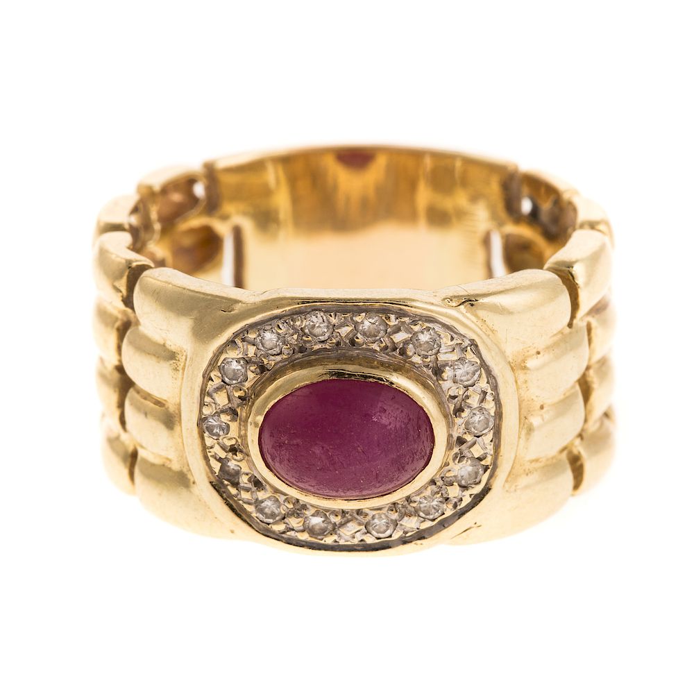 Appraisal: A Diamond Cabochon Ruby Wide Ring in K K yellow