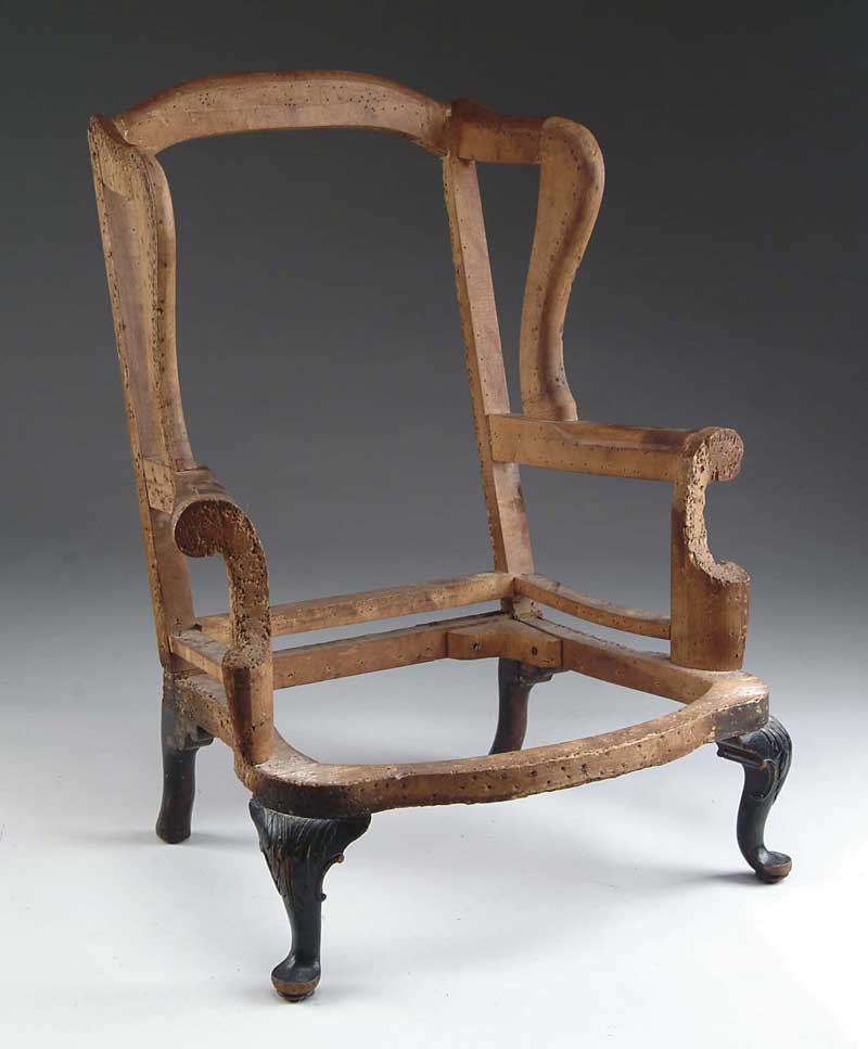 Appraisal: TH CENTURY CARVED QUEEN ANNE WING CHAIR FRAME Probably Boston