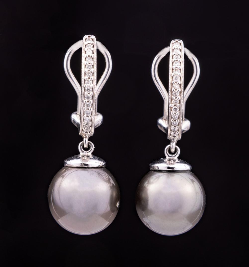 Appraisal: Pair of kt White Gold Black Tahitian Pearl and Diamond