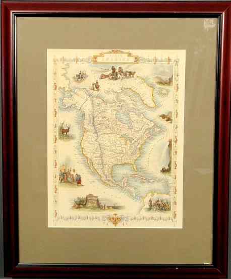 Appraisal: Hand-colored map of North America by Tallis c framed and