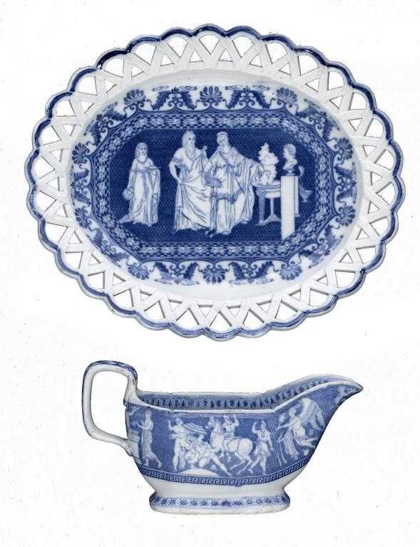 Appraisal: A MINTON BLUE PRINTED PEARLWARE KIRK SERIES OR ROMAN PATTERN