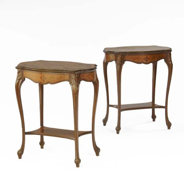 Appraisal: AMERICAN FURNITURE Pair of side tables inlaid with various wood