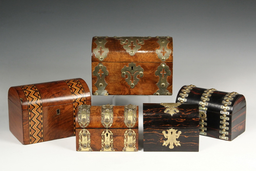 Appraisal: FRENCH CYLINDER TOP BOXES - All th c including Bird's-eye