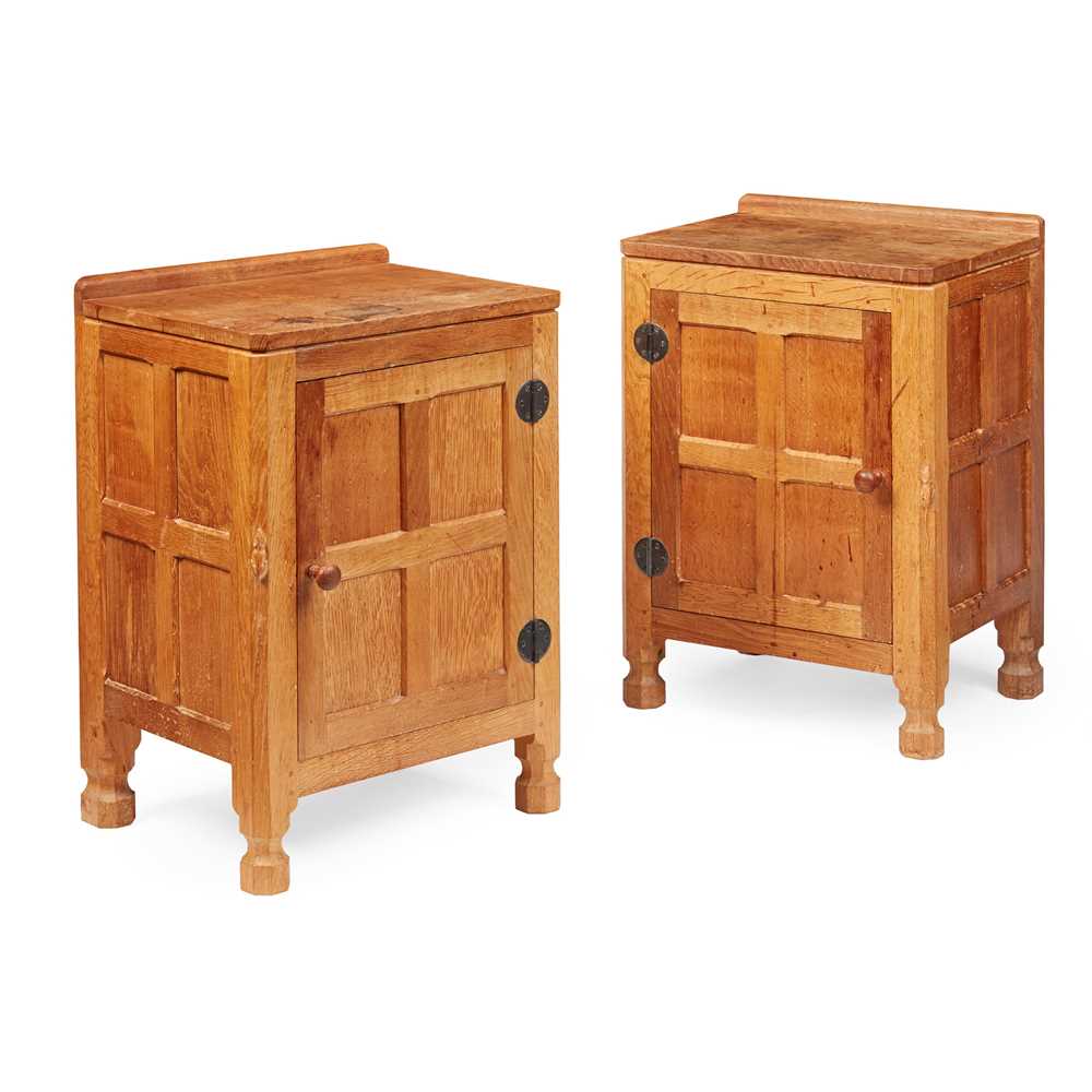 Appraisal: ROBERT 'MOUSEMAN' THOMPSON BRITISH - PAIR OF BEDSIDE CABINETS CIRCA