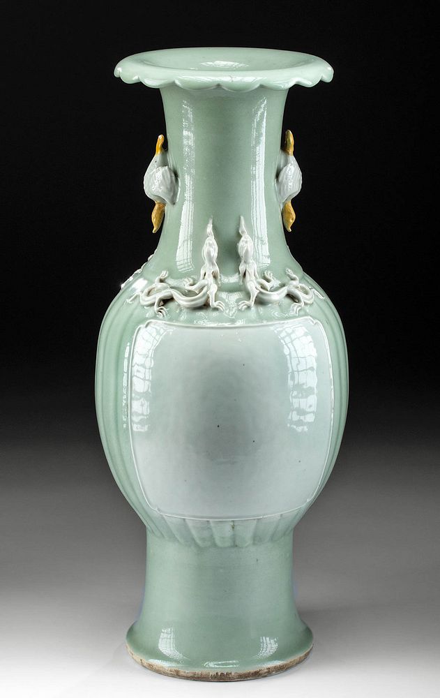 Appraisal: th C Chinese Qing Porcelain Vase w Ducks Dragons East