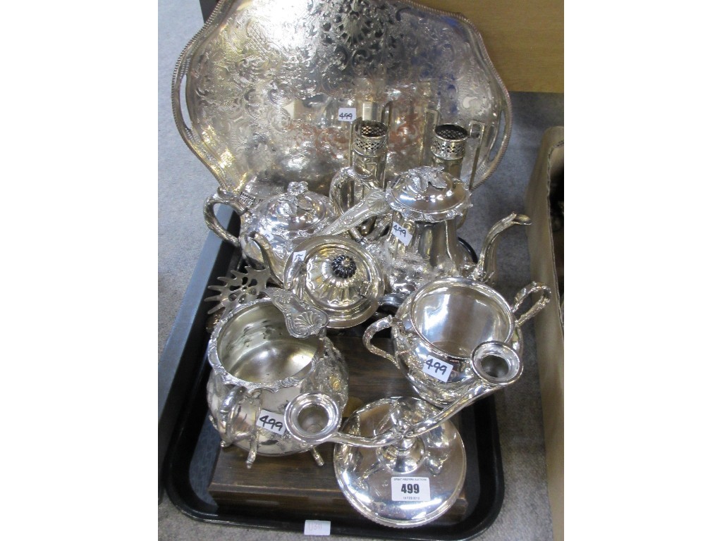 Appraisal: Tray lot of EP - tea service vases cutlery serving