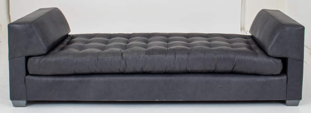 Appraisal: MODERNIST GRAY LEATHER UPHOLSTERED BACKLESS SOFA Modernist gray leather upholstered