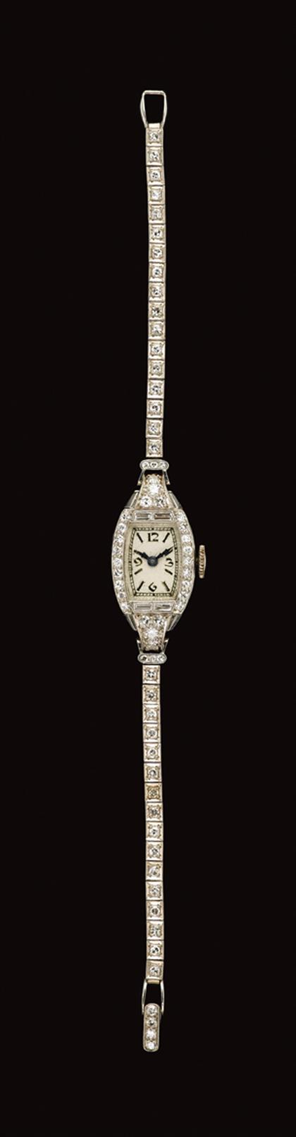 Appraisal: Lady's diamond and palladium wristwatch Hamilton Set with sixty-nine minute