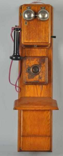 Appraisal: -Box Wall Telephone Circa Oak Unmarked Blake-like transmitter with damage