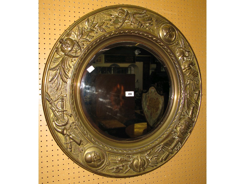 Appraisal: Embossed gilt metal framed wall mirror