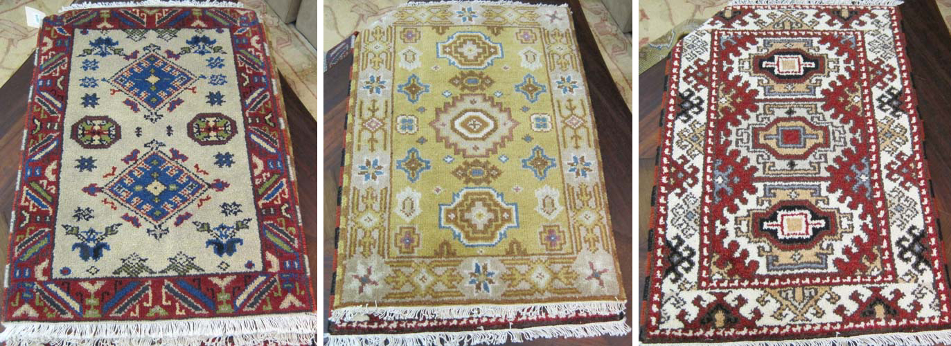 Appraisal: A GROUP OF THREE HAND KNOTTED ORIENTAL MATS Indo-Kazak tribals