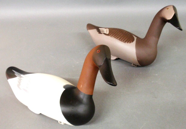 Appraisal: - Pair of carved and painted canvasback duck decoys late