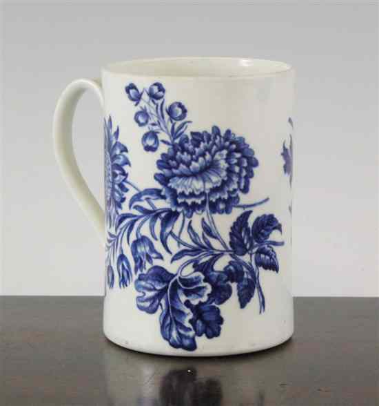 Appraisal: A Worcester 'three flowers' pattern cylindrical mug circa transfer printed