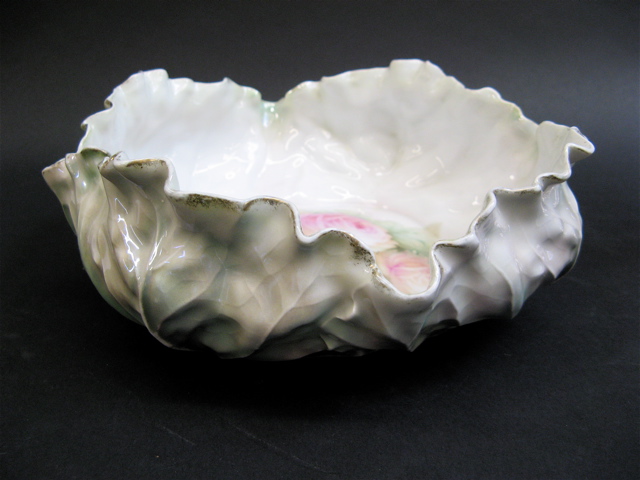 Appraisal: R S PRUSSIA PORCELAIN BOWL cabbage leaf form the exterior