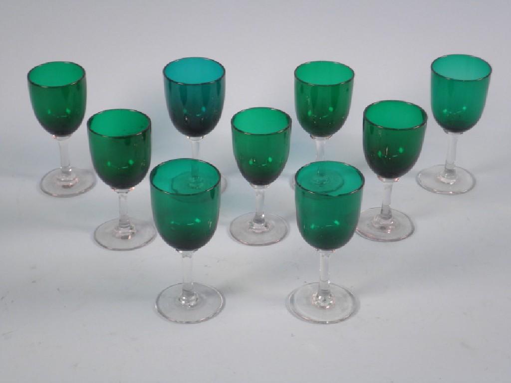 Appraisal: Nine Victorian green tinted wine glassesProvenance Barbara Lady Brassey