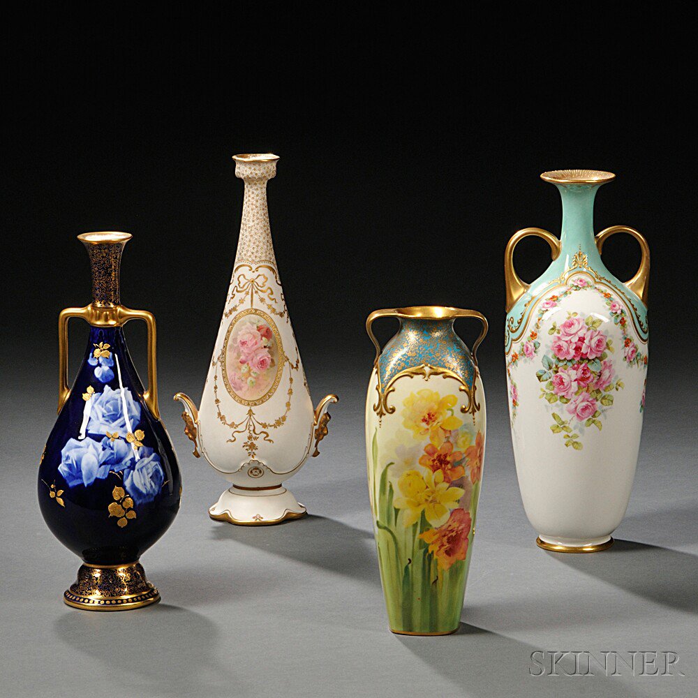 Appraisal: Four Royal Doulton Bone China Hand-painted Vases England early th