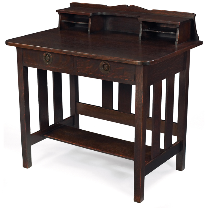 Appraisal: Stickley Brothers postcard desk shaped back with divided compartments above