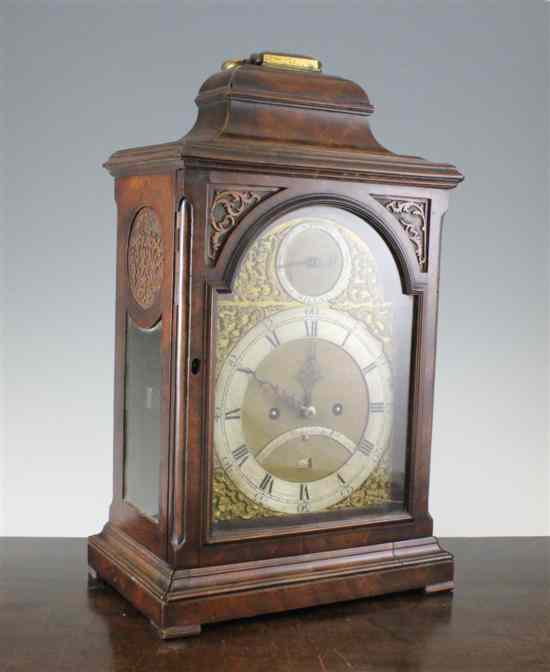 Appraisal: A George III walnut repeating bracket clock the arched brass