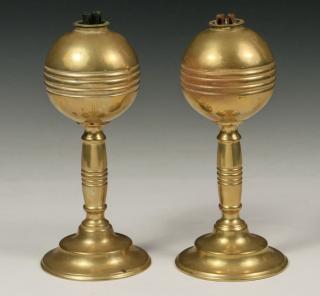 Appraisal: PAIR OF MAINE MADE BRASS WHALE OIL LAMPS Pair of