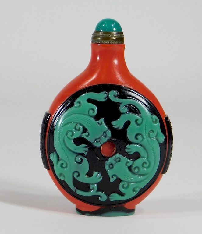 Appraisal: Chinese Color Chilong Peking Glass Snuff Bottle China th Century