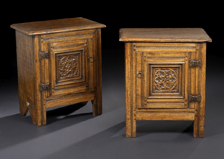 Appraisal: Pair of English Oak Bedside Cupboards late th century in