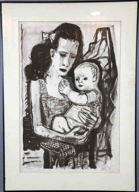 Appraisal: Otto Dix Stone LithographDepicting a mother holding a child signed