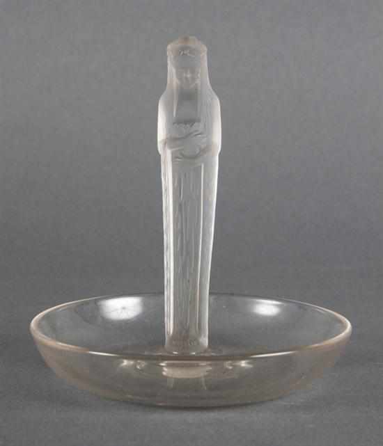 Appraisal: Lalique partially frosted glass figural ring holder first half- th