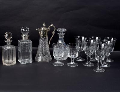 Appraisal: A cut glass decanter with silver collar two other decanters