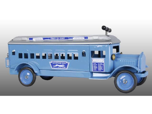 Appraisal: Pressed Steel Blue Keystone Bus Toy Description Circa Packard front