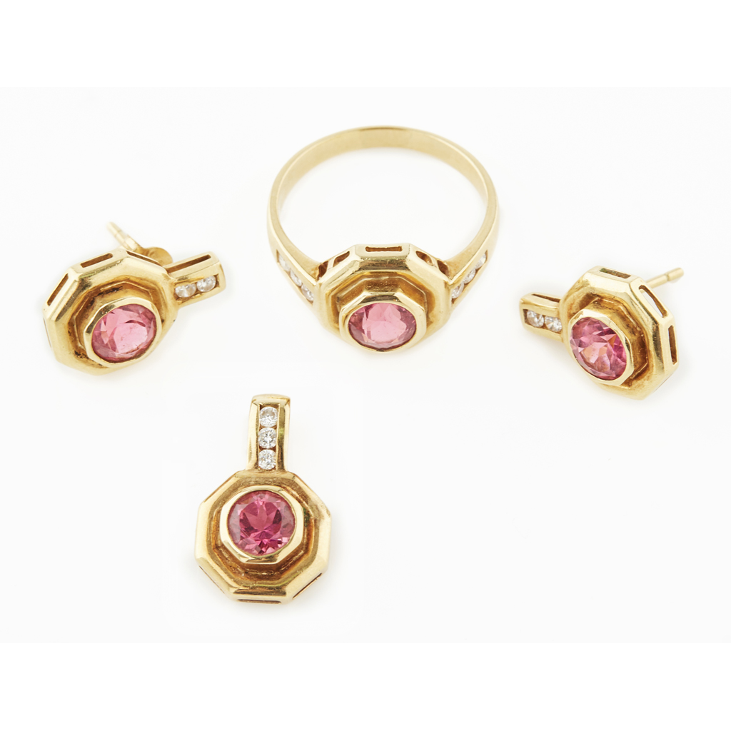 Appraisal: A suite of diamond and pink tourmaline set jewellery comprising